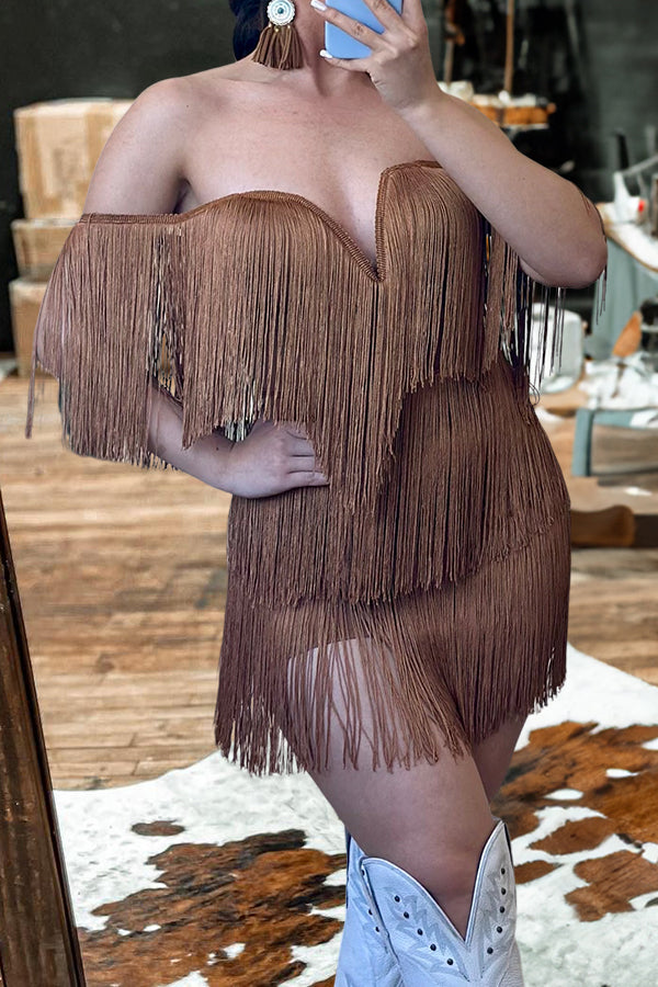 Off Shoulder Fringed Mini Dress