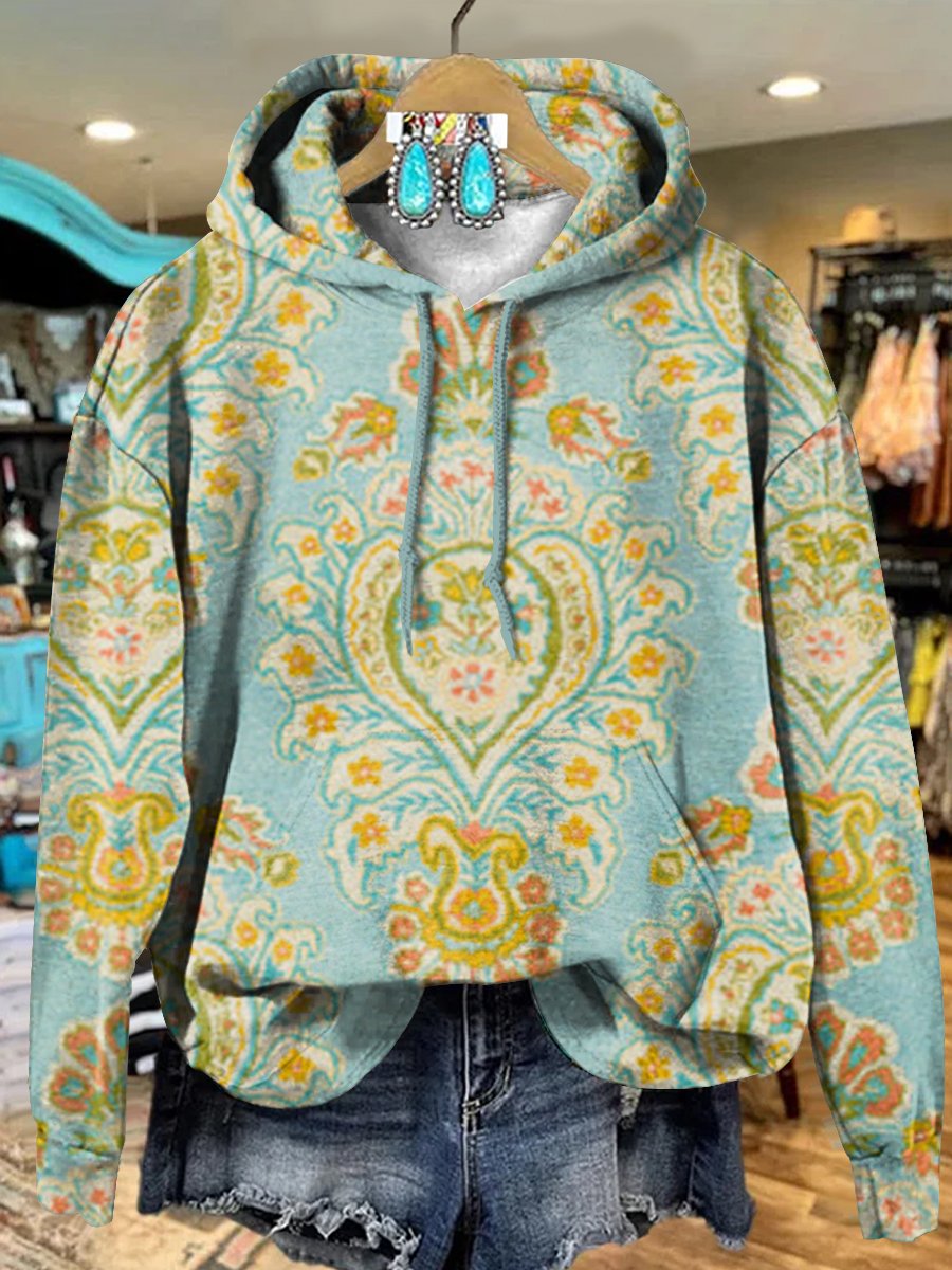 Retro Green Paisley Pattern Art Print Casual Hoodie Sweatshirt