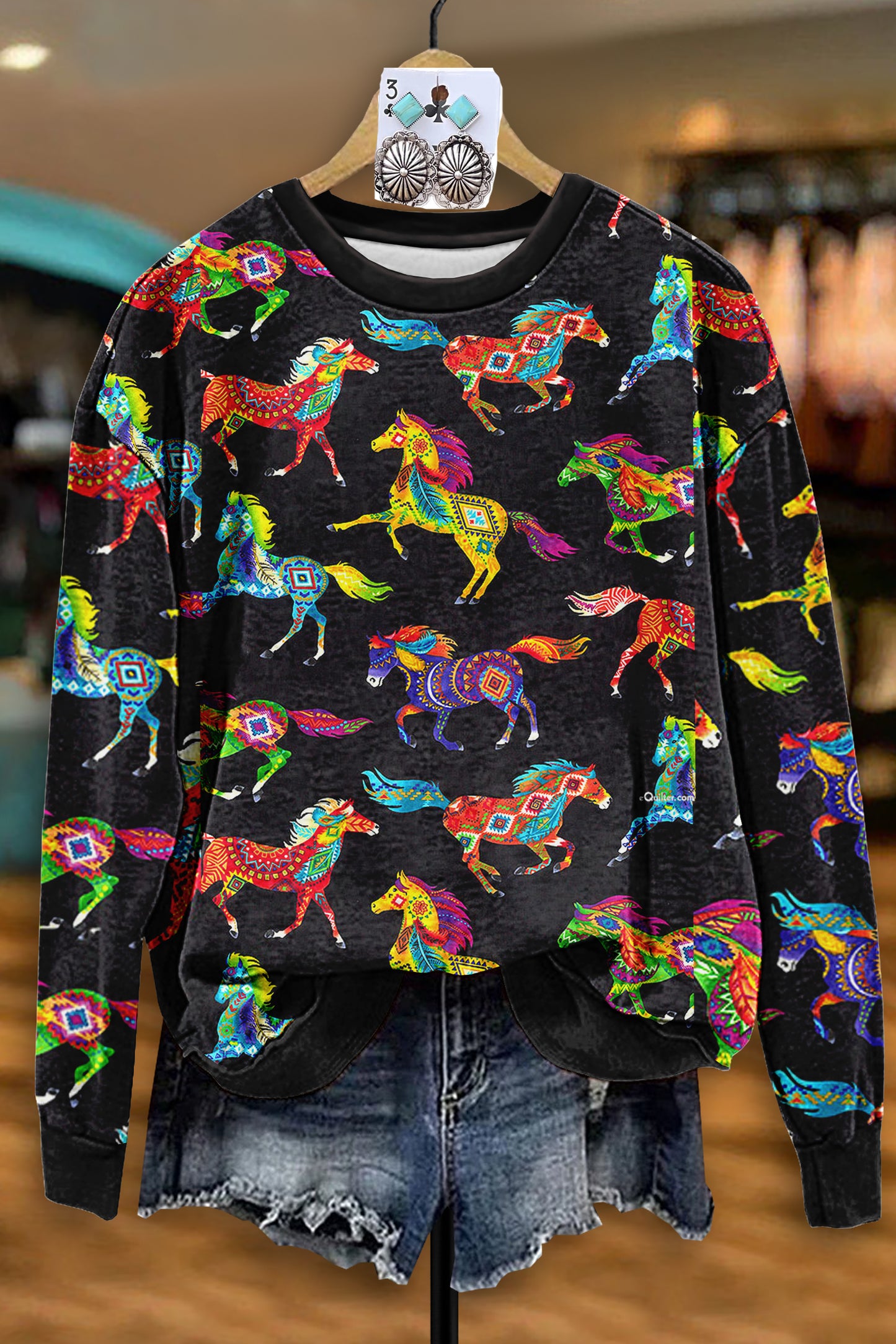 Retro Western Painted Horse Print Sweatshirt