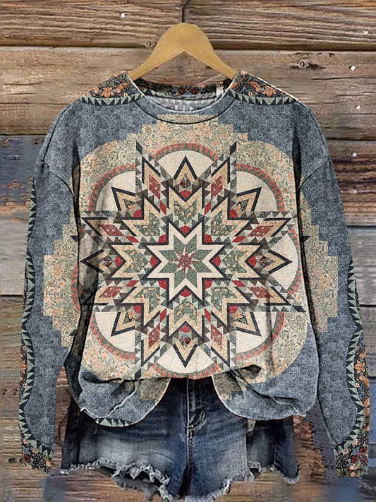 Retro Ethnic Pattern Casual Sweatshirt