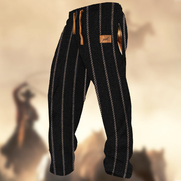 Men's Retro Country Elk Logo Twill Wool Stretch Casual Sweatpants