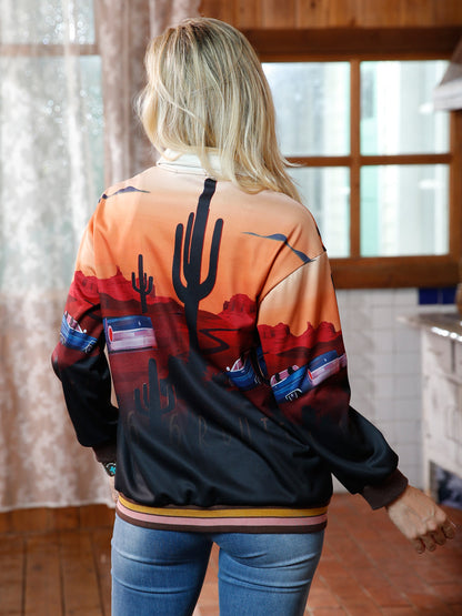 Women Desert Sunset Print Full Zip Jacket