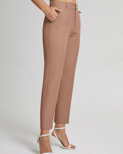 High Waisted Cropped Skinny Straight Leg Trousers