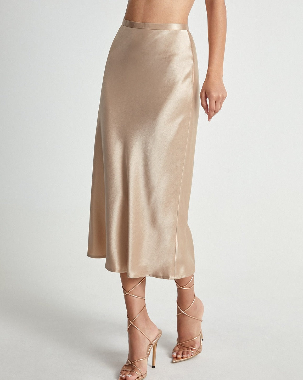 High Waisted Satin Flowy Midi Skirt