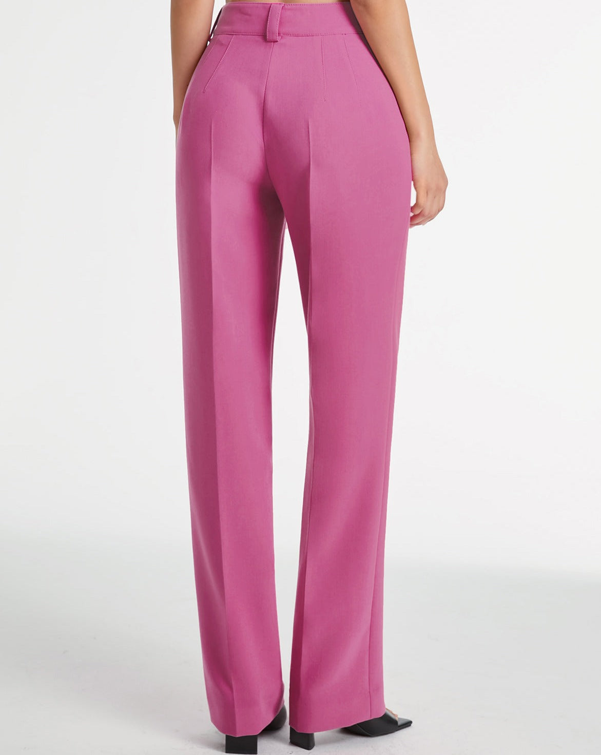 High Waisted Pleat Front Solid Colored Straight Leg Trousers