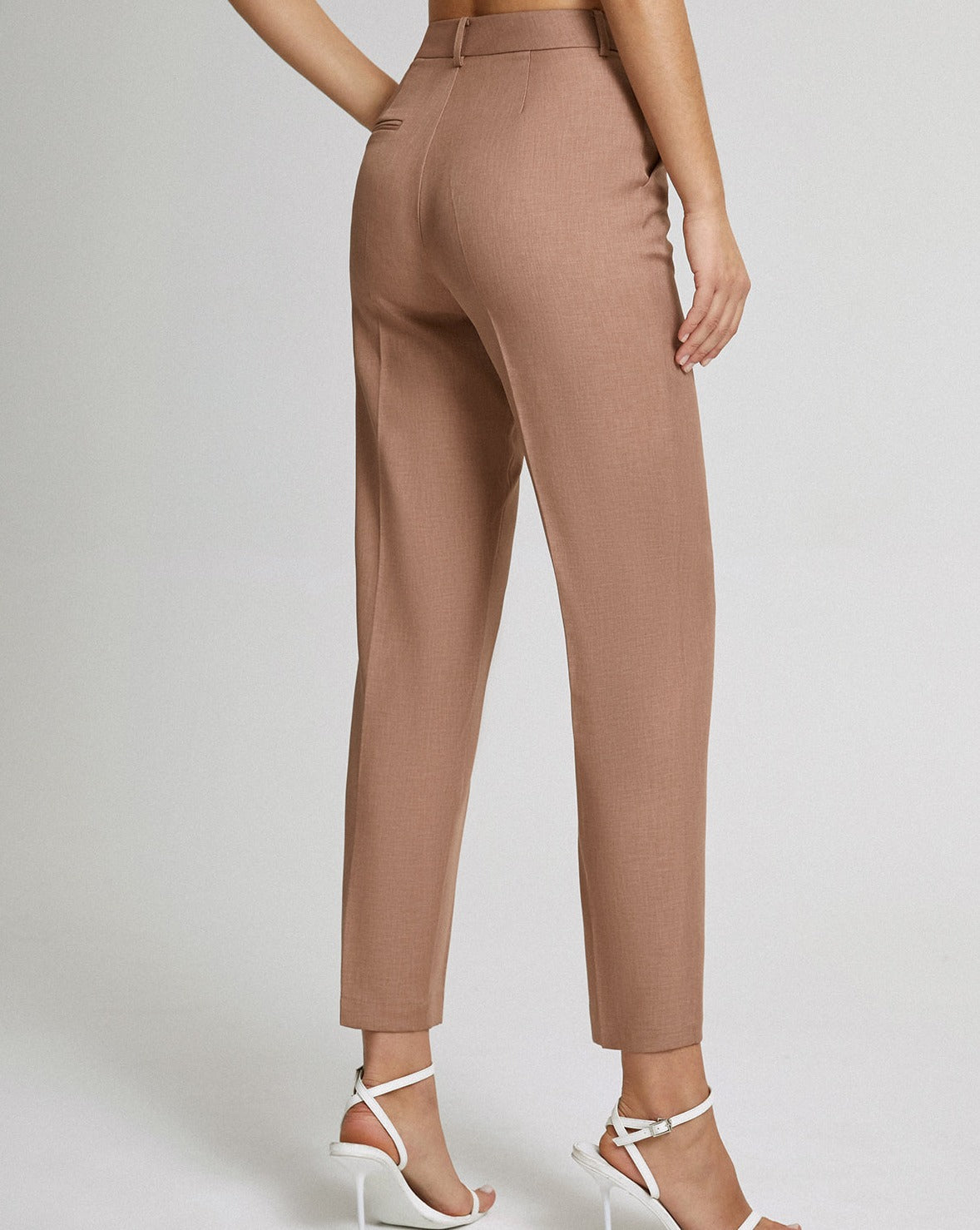 High Waisted Cropped Skinny Straight Leg Trousers