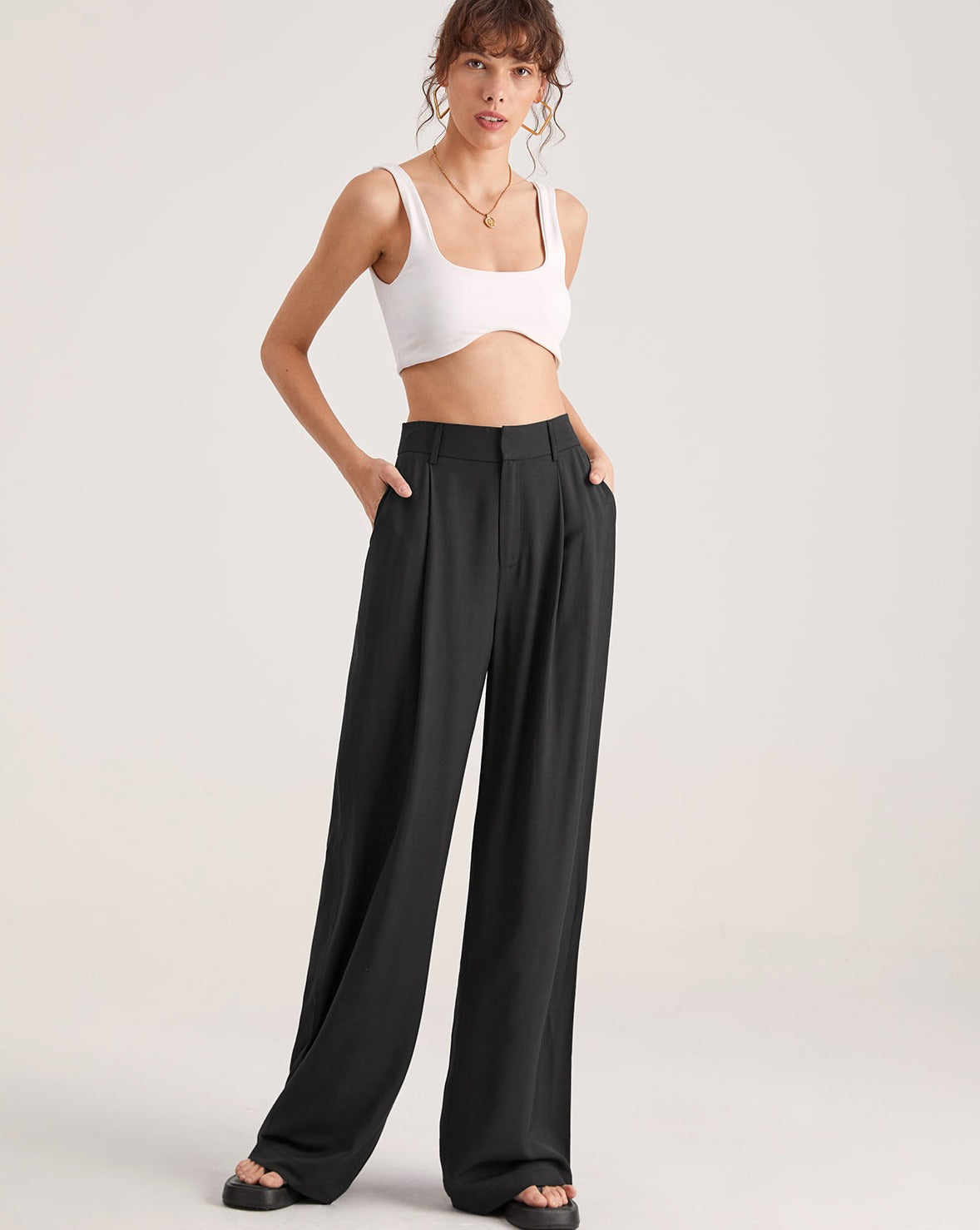 Oversized High Waisted Pleat Front Trousers