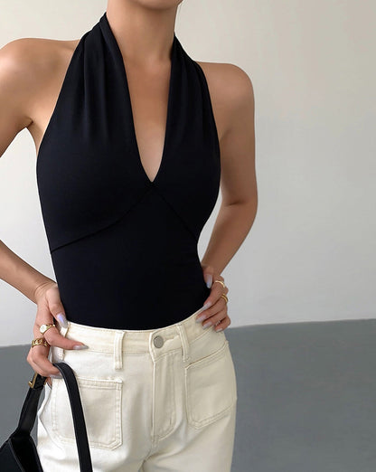 V-Neck Halter Open Back Tank Top