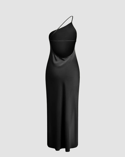 Moonlight Open Back Satin Slit Long Dress