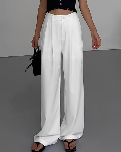 Full Length Pleated Wide Leg Dress Pants