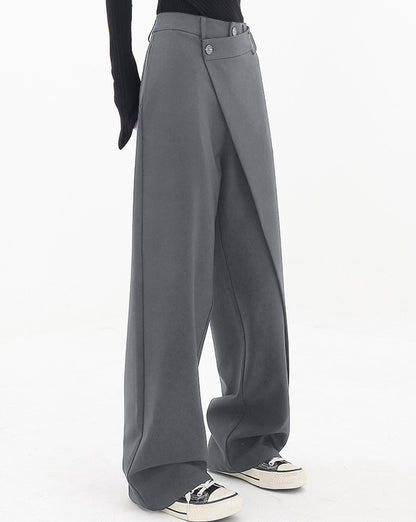 Asymmetrical Layer Button Wide Leg Dress Pants