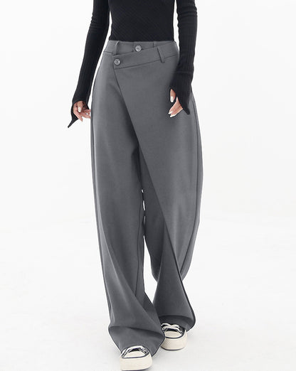 Asymmetrical Layer Button Wide Leg Dress Pants