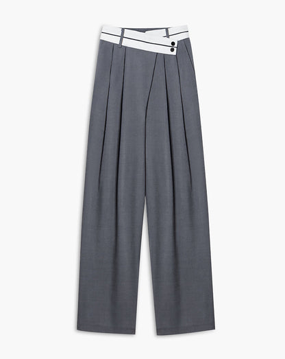 Asymmetrical Contrast Waistband Wide Leg Dress Pants