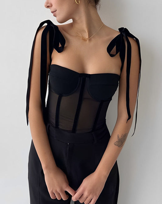 Tied Mesh Corset Crop Top