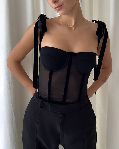 Tied Mesh Corset Crop Top