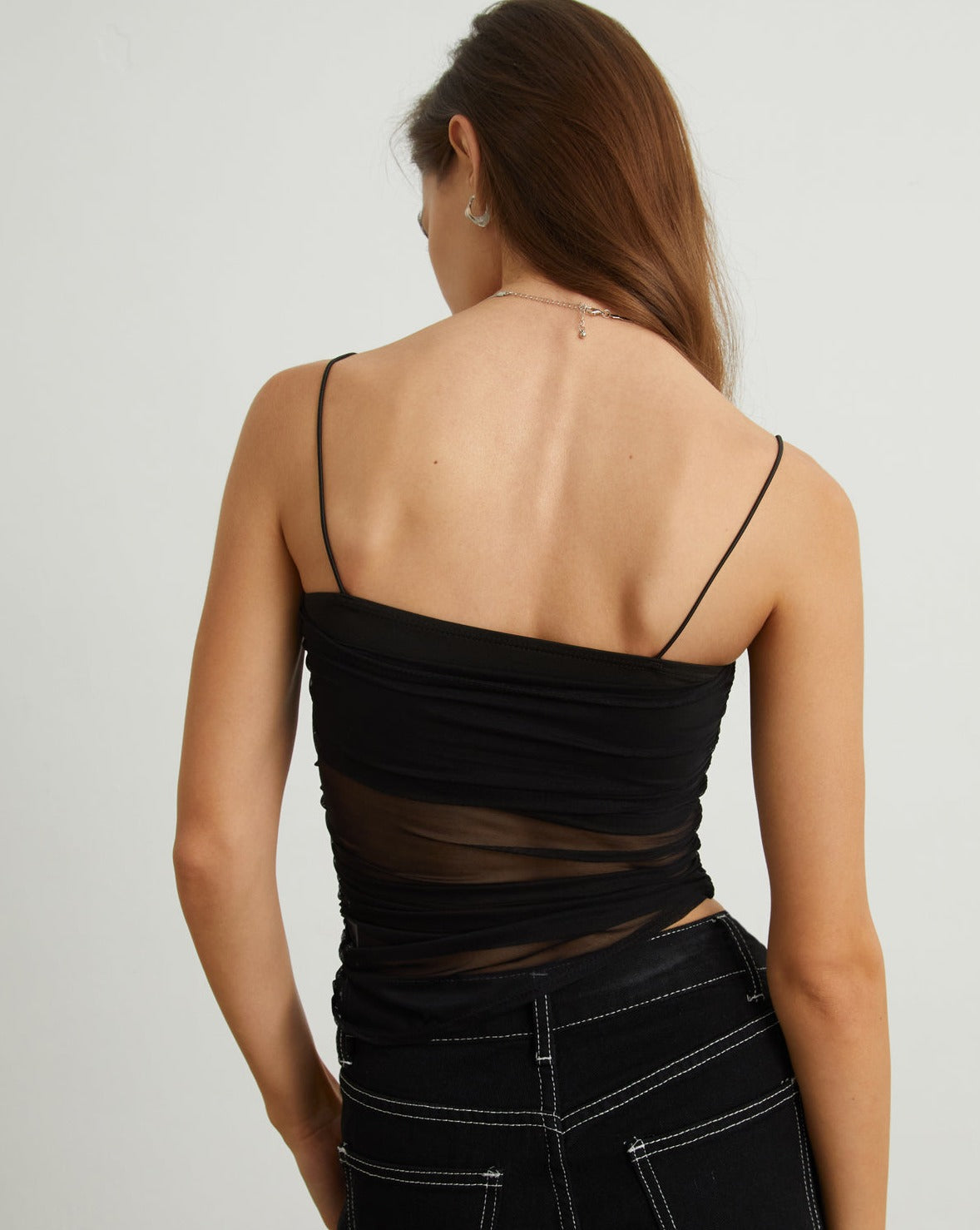 Ruched Mesh Cami Crop Top