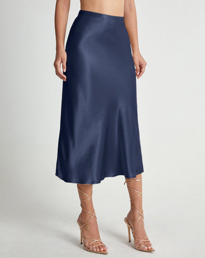 High Waisted Satin Flowy Midi Skirt