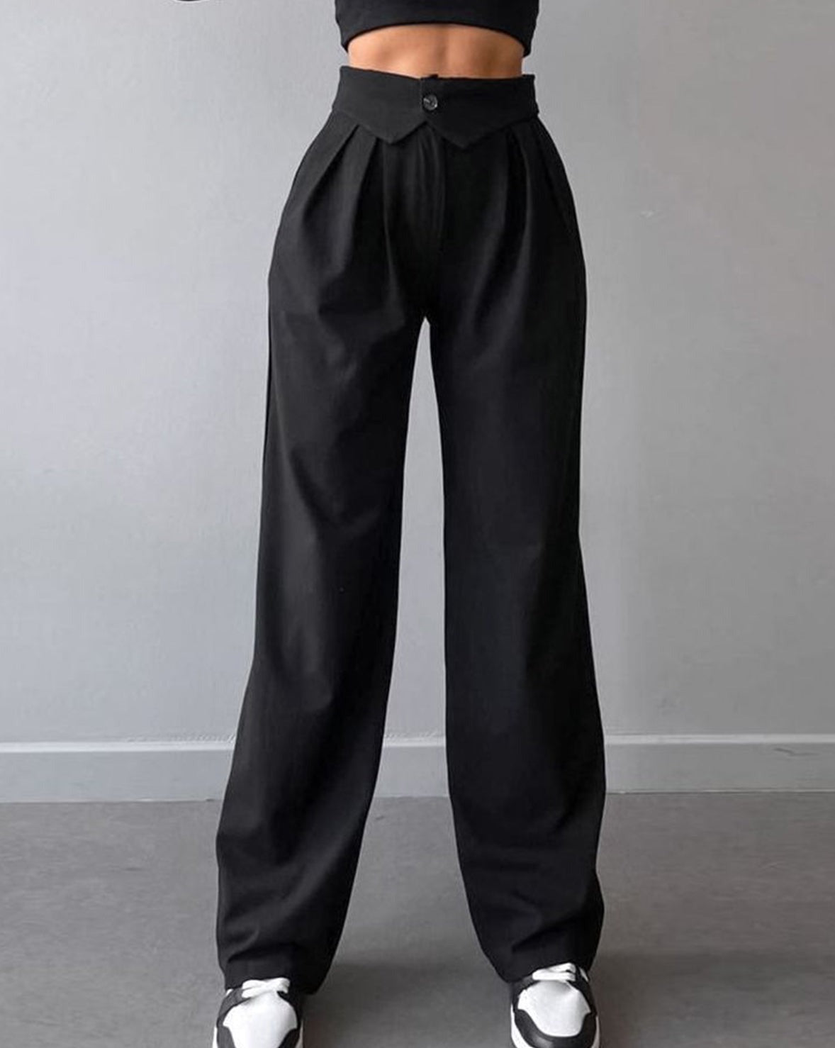 Street Fold Over Waistband Straight Leg Dress Pants