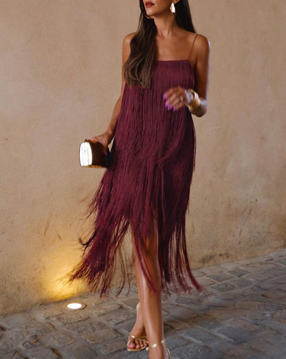 Florence Fringed Open Back Short Dress