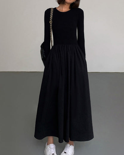 Leisure Pockets Long Sleeve Long Dress