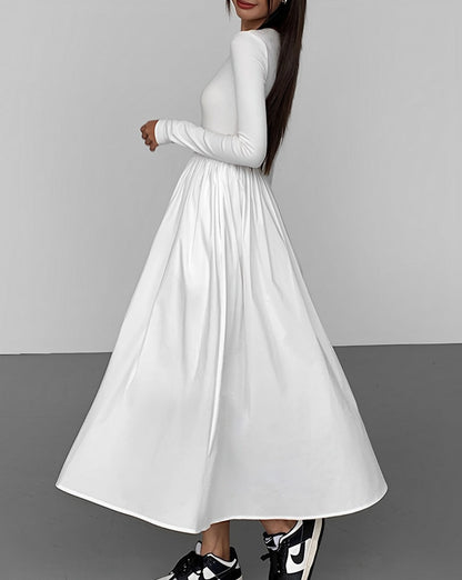 Leisure Pockets Long Sleeve Long Dress