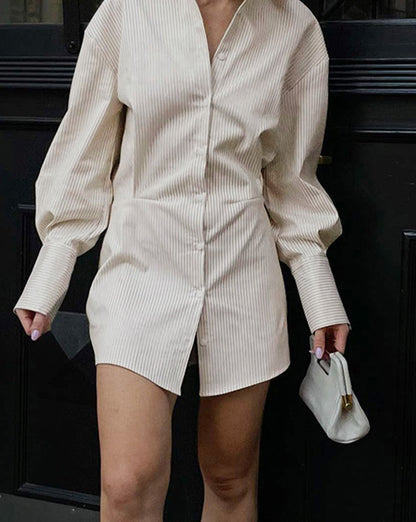 Leisure Pinstripe Short Shirt Dress