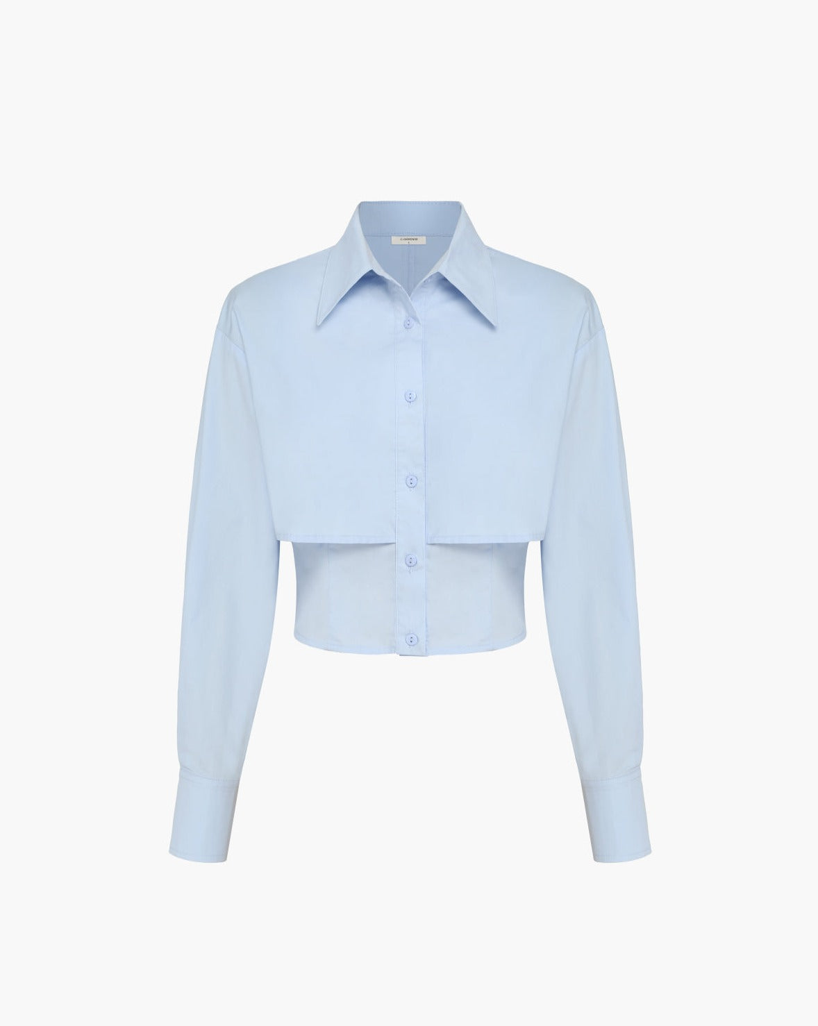 Baby Blue Open Collar Double Layer Crop Shirt