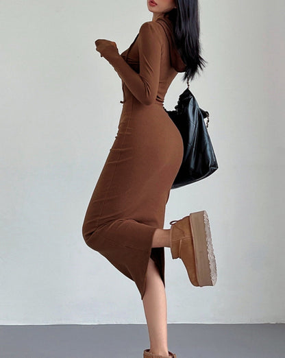 Drop Shoulder Drawstring Hooded Dress