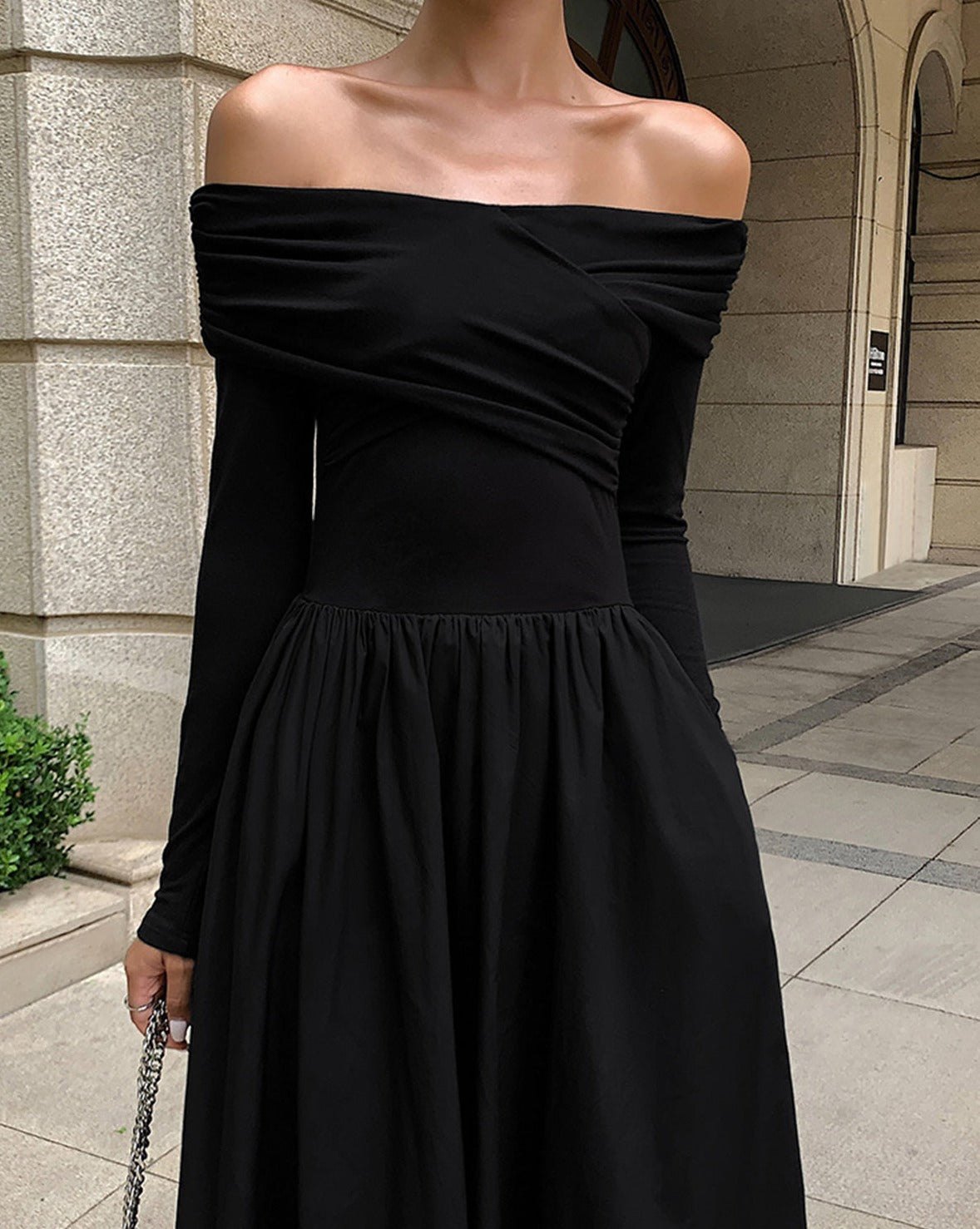 Off Shoulder Criss Cross Long Dress