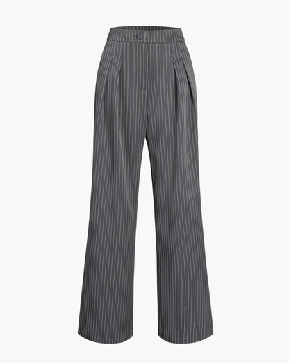 Pinstripe Pleated Wide Leg Dress Pants