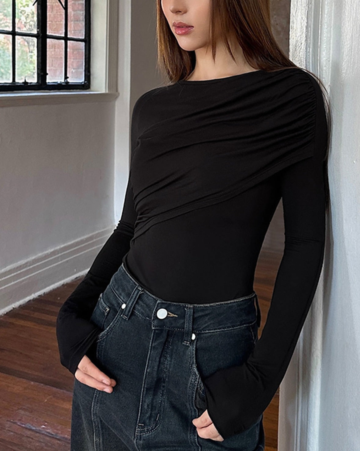 Layered Long Sleeve Pleated Shirt