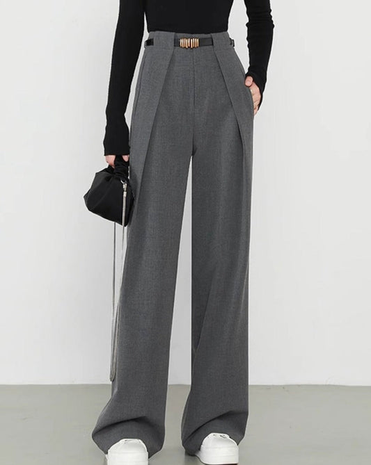 Middle Waist Solid Pocket Straight Leg Pants