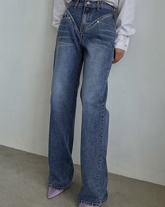 Vintage Wash Denim Straight Leg Jeans