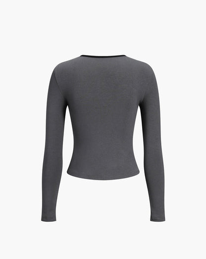 Sliver Lining Contrast Neckline Long Sleeve Top