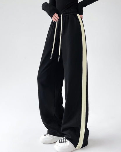 Drawstring Contrast Trim Wide Leg Sweatpants