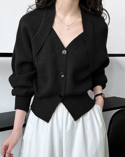 Patchwork V-neck Button Sweater