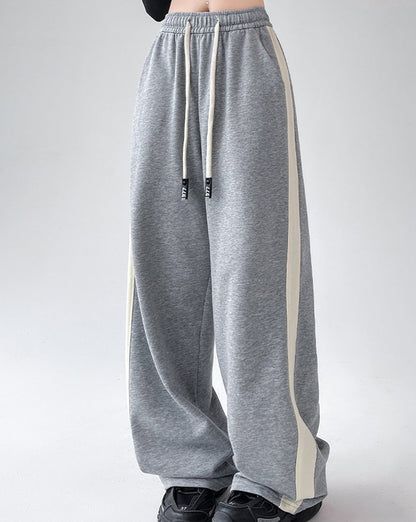 Drawstring Contrast Trim Wide Leg Sweatpants