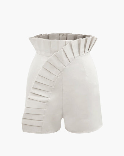 Asymmetric Pleated Zip Shorts