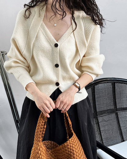 Patchwork V-neck Button Sweater