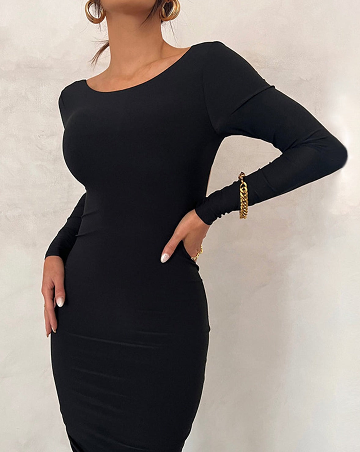 Ruched Open Back Long Sleeve Maxi Dress