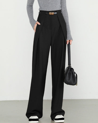 Middle Waist Solid Pocket Straight Leg Pants