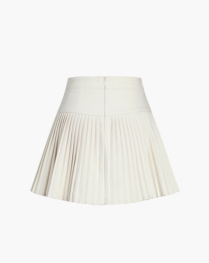 Golden Button Pleated Short Skirt