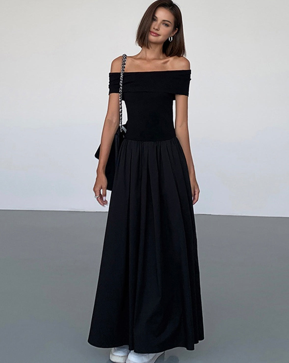 Frenchy Solid Off-Shoulder Long Dress