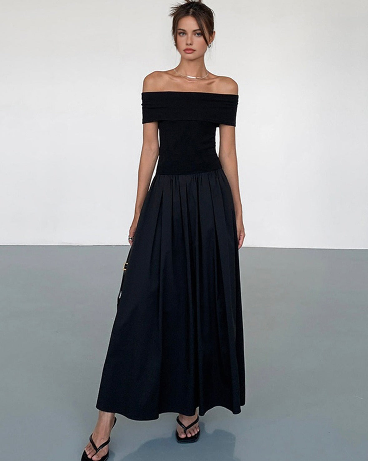 Frenchy Solid Off-Shoulder Long Dress