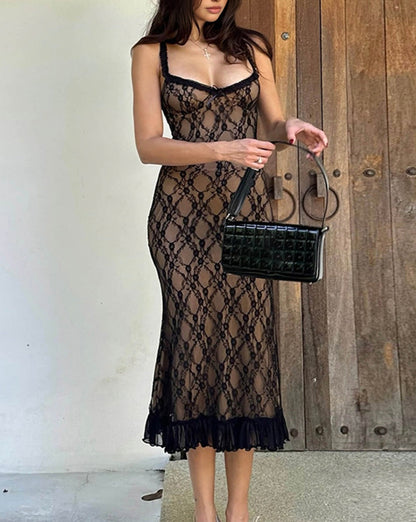 Lace Patchwork Cami Midi Dress