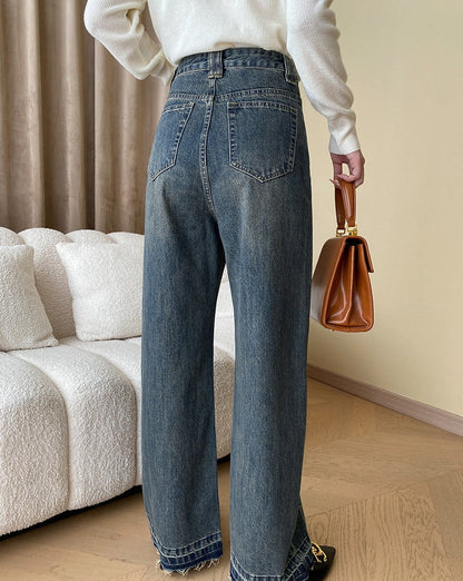 Vintage Denim Button Wide Leg Jeans