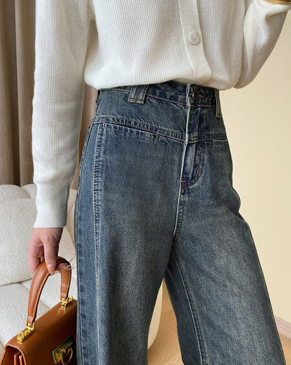 Vintage Denim Button Wide Leg Jeans