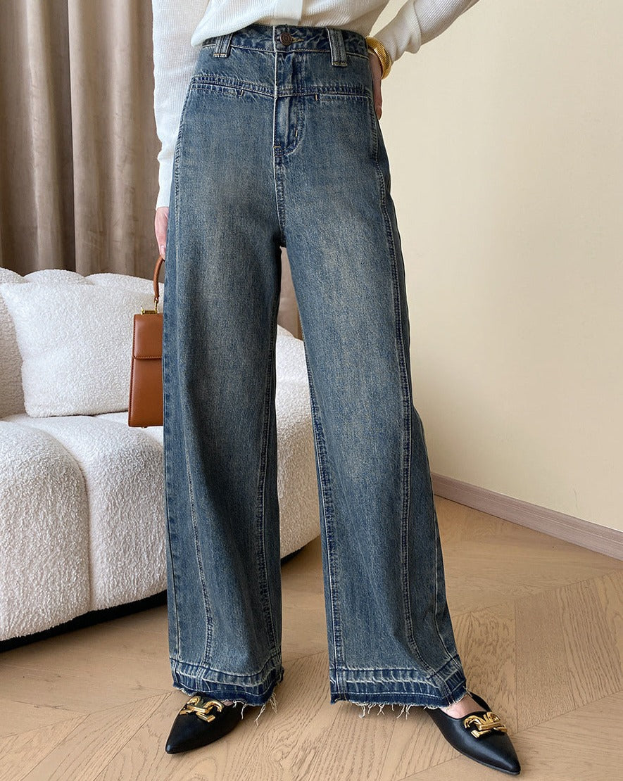 Vintage Denim Button Wide Leg Jeans