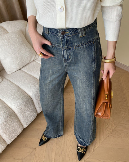 Vintage Denim Button Wide Leg Jeans