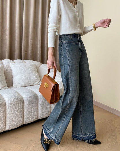 Vintage Denim Button Wide Leg Jeans